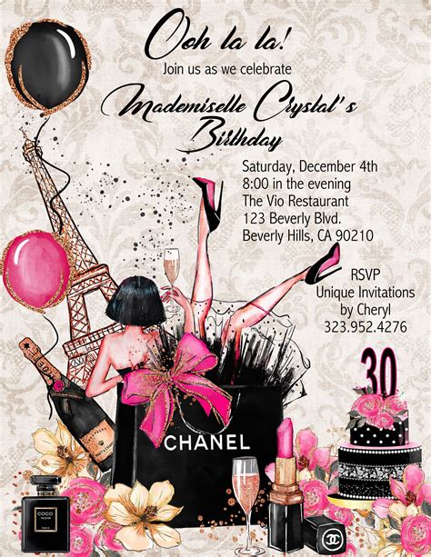 chanel birthday party invitations|chanel invitations for sale.